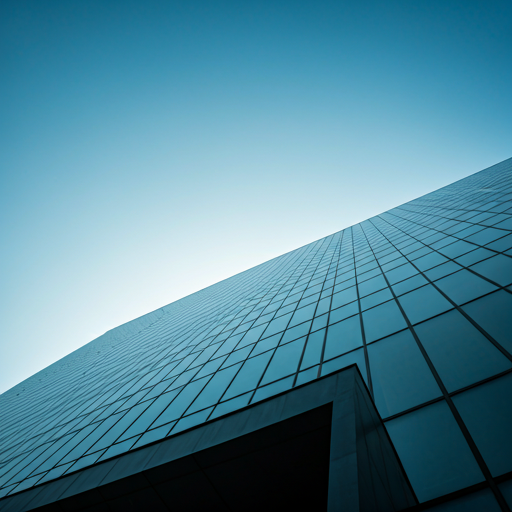 High rise corporate building glass facade looking up